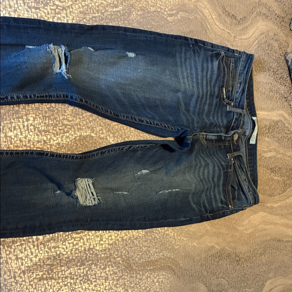 Stylish Women's Dark Blue Distressed Skinny Jeans